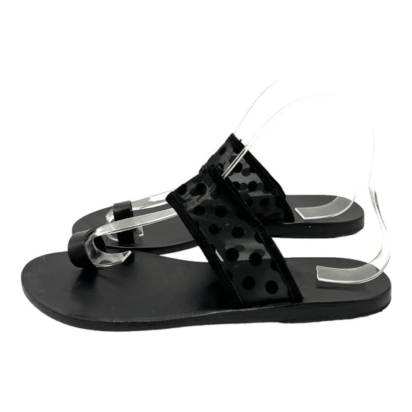 Ancient Greek Sandals Black Leather Sheer Polka Dot Toe Loop Slide Sandals 38 - Picture 6 of 14
